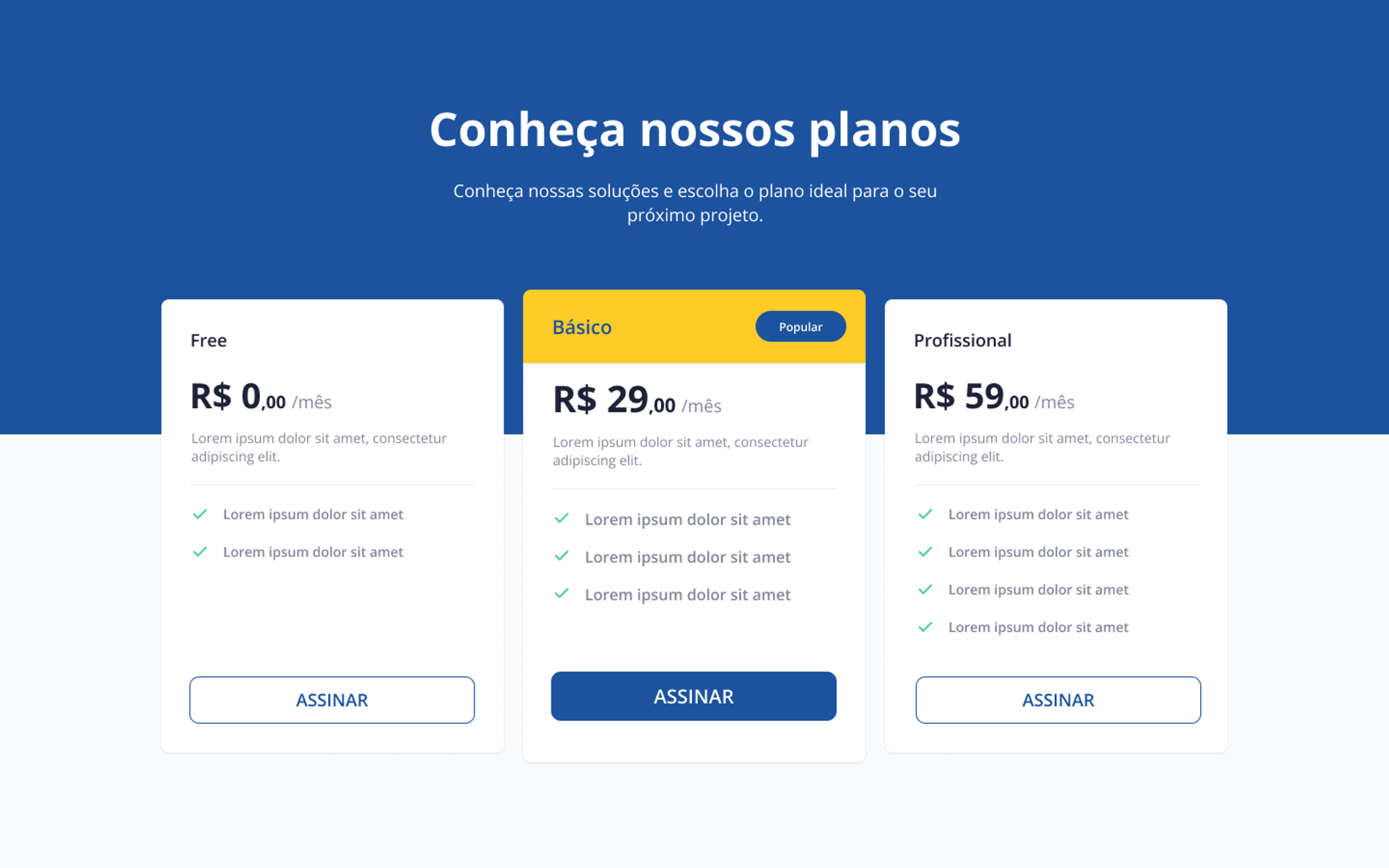 Projeto WEBSITE Tabela de preços