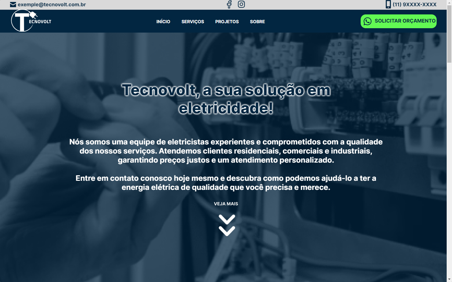 Projeto WEBSITE TECNOVOLT site para eletricistas